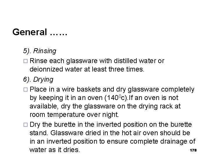 General …… 5). Rinsing ¨ Rinse each glassware with distilled water or deionnized water