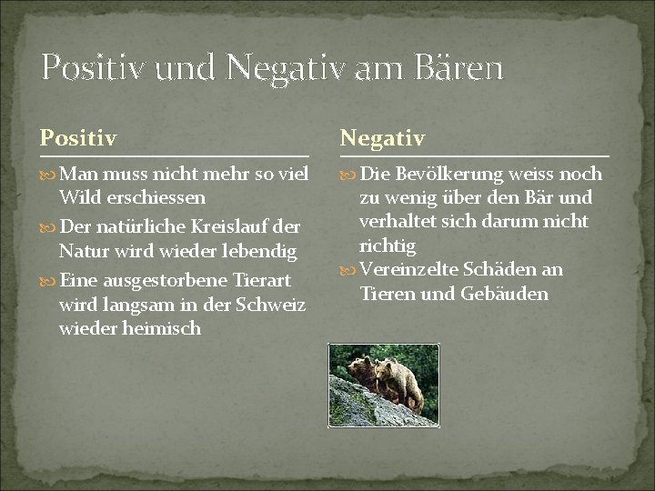 Positiv und Negativ am Bären Positiv Negativ Man muss nicht mehr so viel Die