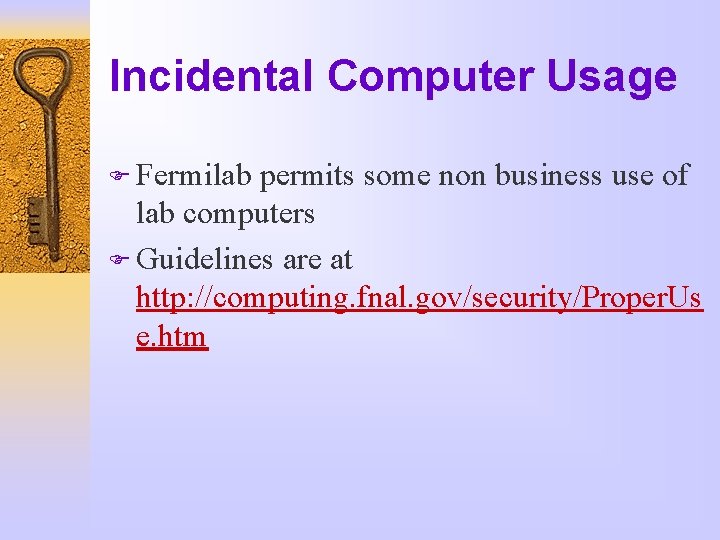 Incidental Computer Usage F Fermilab permits some non business use of lab computers F