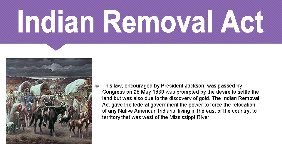  This law, encouraged by President Jackson, was passed by Congress on 28 May