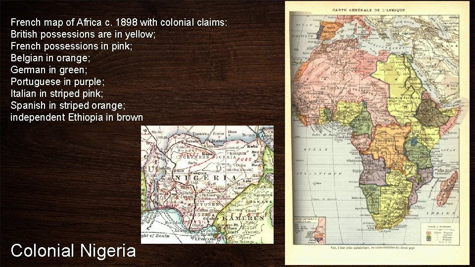 French map of Africa c. 1898 with colonial claims: British possessions are in yellow;