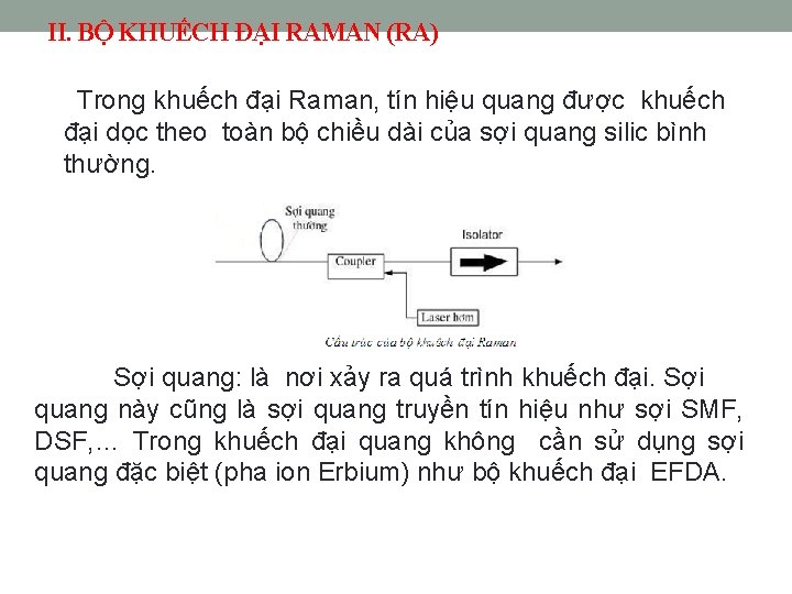 II. BỘ KHUẾCH ĐẠI RAMAN (RA) Trong khuếch đại Raman, tín hiệu quang được