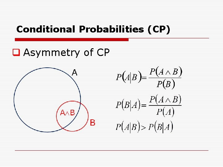 Conditional Probabilities (CP) q Asymmetry of CP 