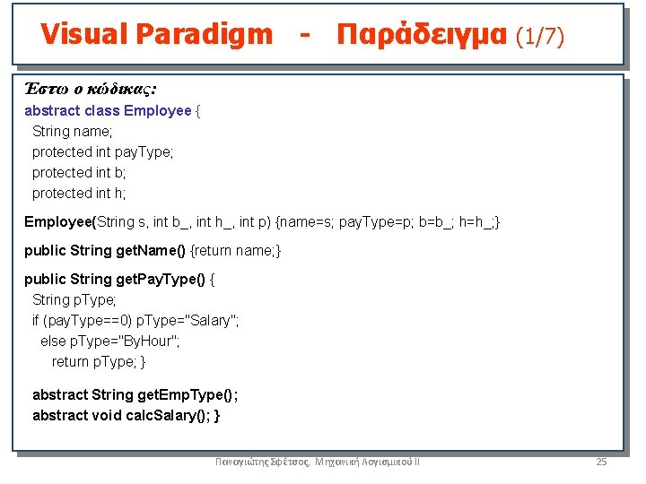 Visual Paradigm - Παράδειγμα (1/7) Έστω ο κώδικας: abstract class Employee { String name;