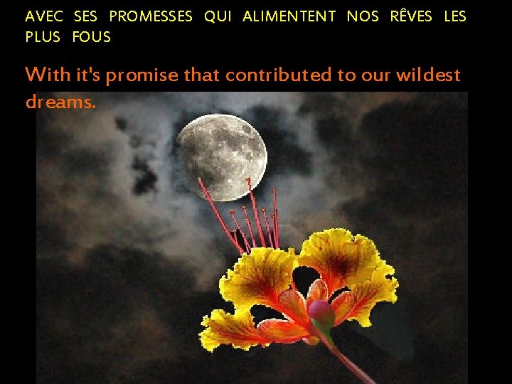 AVEC SES PROMESSES QUI ALIMENTENT NOS RÊVES LES PLUS FOUS With it's promise that