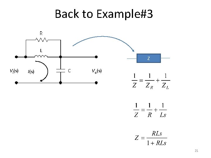 Back to Example#3 L Z Vi(s) I(s) C Vo(s) 21 
