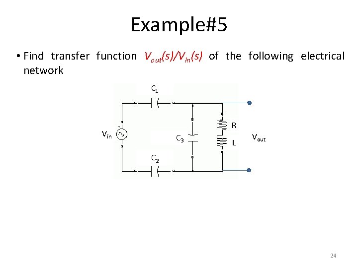 Example#5 • Find transfer function Vout(s)/Vin(s) of the following electrical network C 1 R