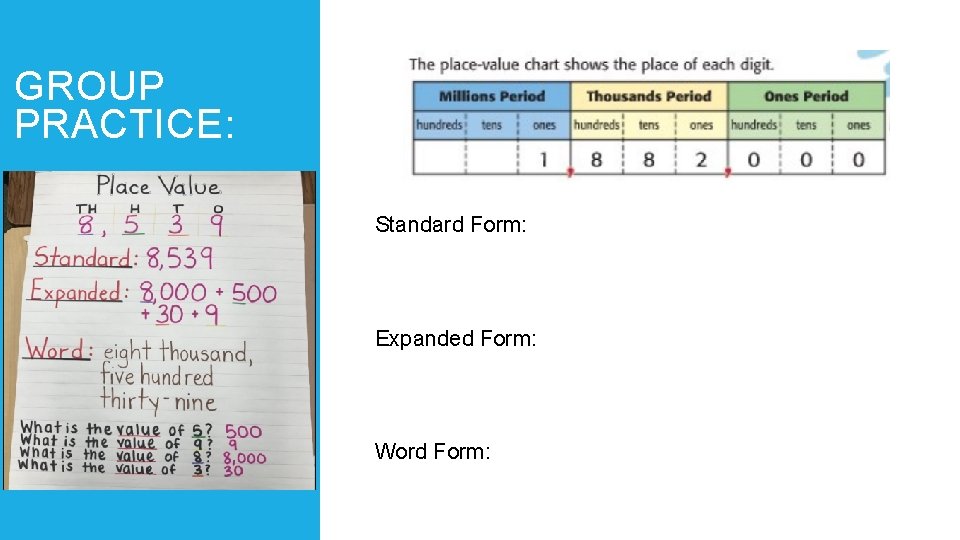 GROUP PRACTICE: Standard Form: Expanded Form: Word Form: 