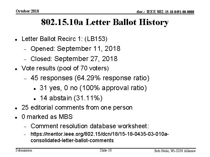 October 2018 doc. : IEEE 802. 15 -18 -0491 -00 -0000 802. 15. 10