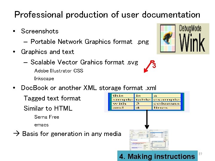 Professional production of user documentation • Screenshots – Portable Network Graphics format. png •