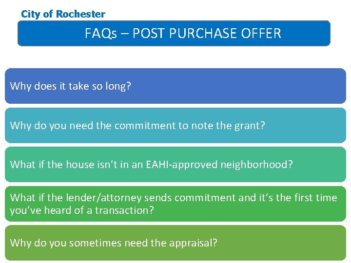 City of Rochester FAQs – POST PURCHASE OFFER Why does it take so long?