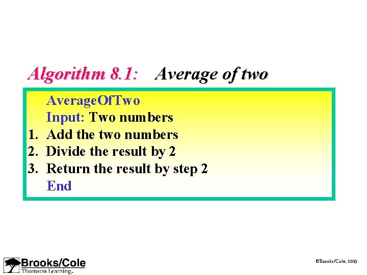 Algorithm 8. 1: Average of two Average. Of. Two Input: Two numbers 1. Add