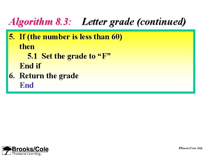 Algorithm 8. 3: Letter grade (continued) 5. If (the number is less than 60)