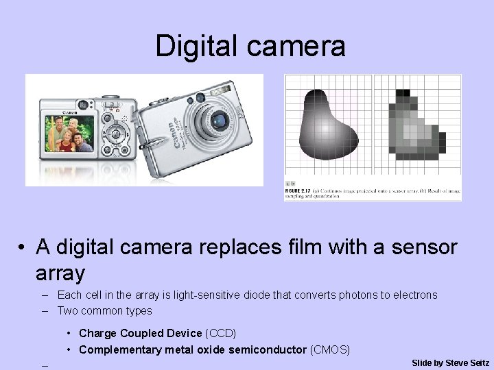 Digital camera • A digital camera replaces film with a sensor array – Each