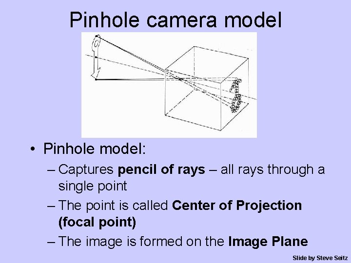 Pinhole camera model • Pinhole model: – Captures pencil of rays – all rays