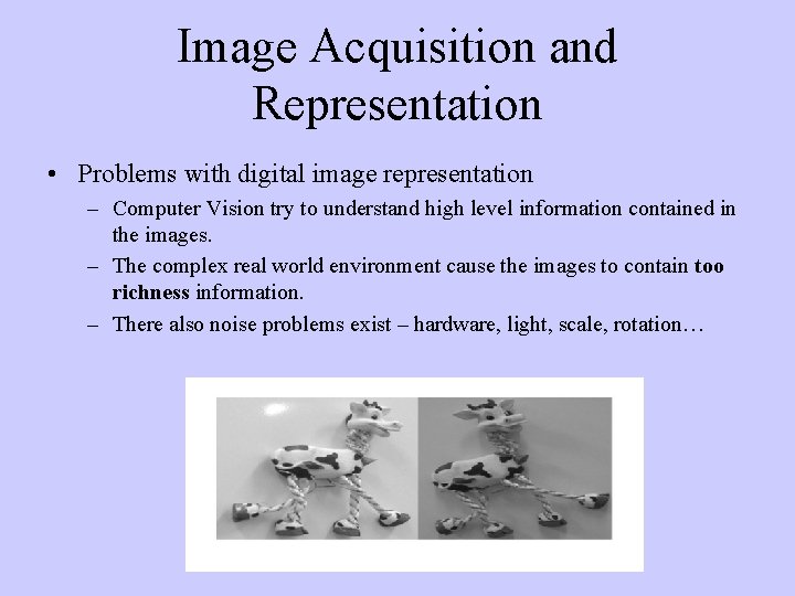 Image Acquisition and Representation • Problems with digital image representation – Computer Vision try