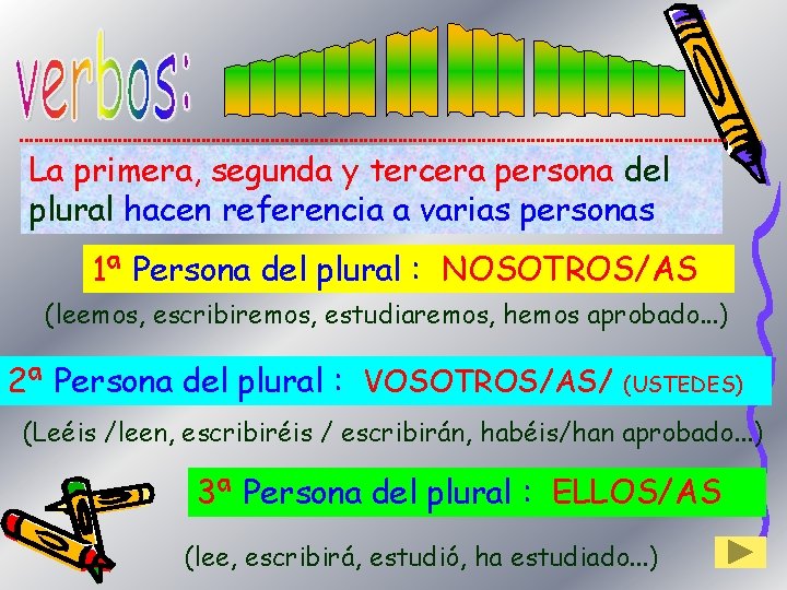 La primera, segunda y tercera persona del plural hacen referencia a varias personas 1ª