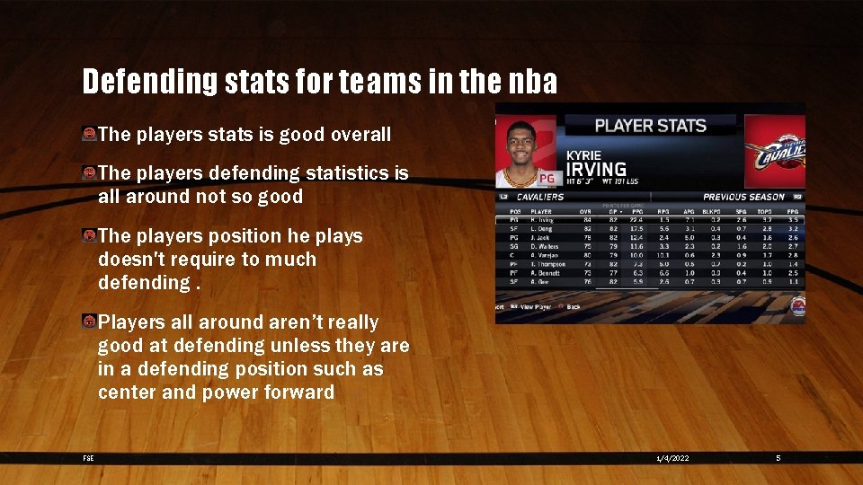 Defending stats for teams in the nba The players stats is good overall The