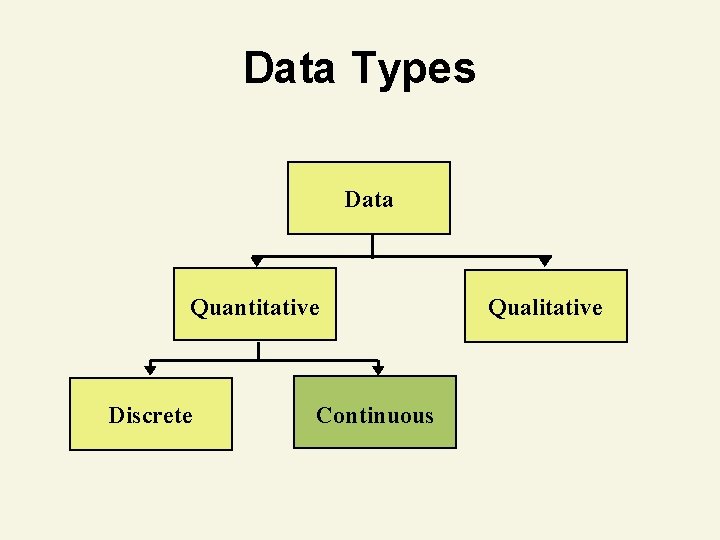 Data Types Data Quantitative Discrete Continuous Qualitative 