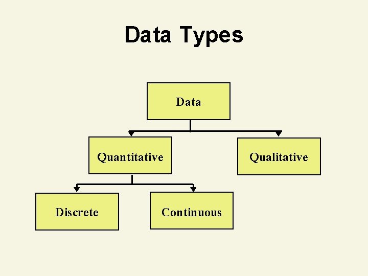 Data Types Data Quantitative Discrete Continuous Qualitative 