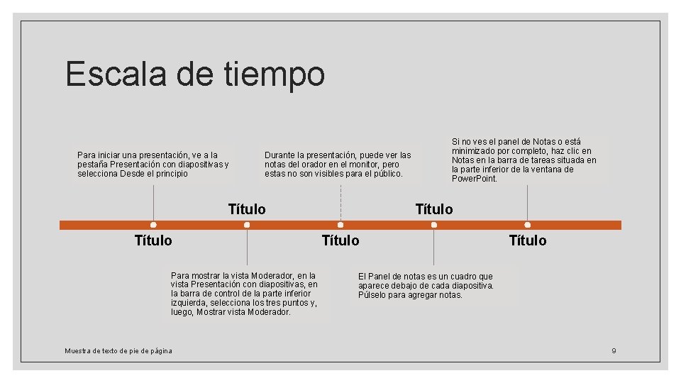 Escala de tiempo Para iniciar una presentación, ve a la pestaña Presentación con diapositivas