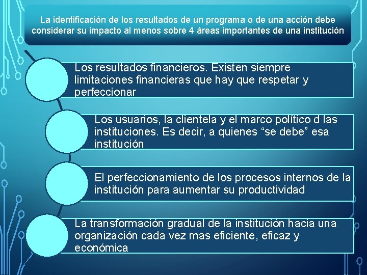 La identificación de los resultados de un programa o de una acción debe considerar