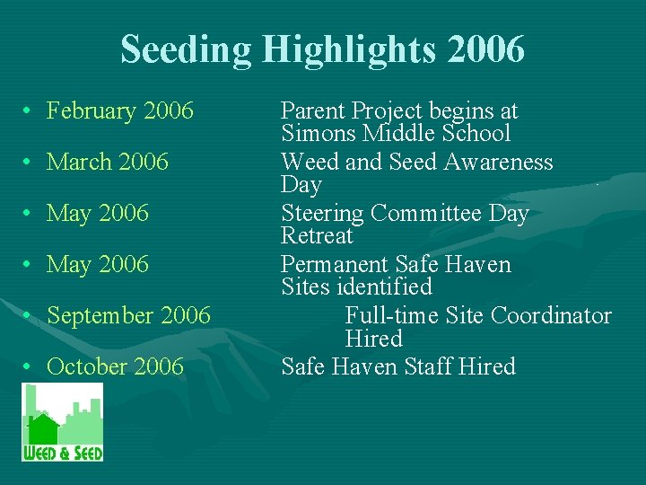 Seeding Highlights 2006 • February 2006 • March 2006 • May 2006 • September