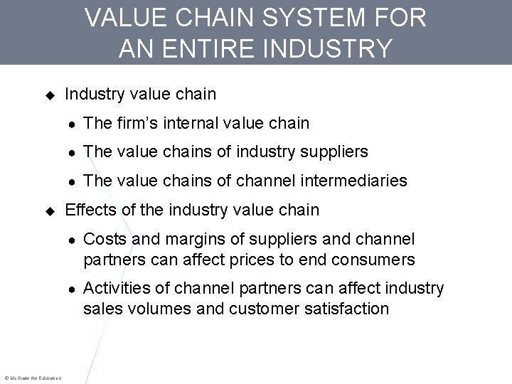 VALUE CHAIN SYSTEM FOR AN ENTIRE INDUSTRY © Mc. Graw-Hill Education. Industry value chain