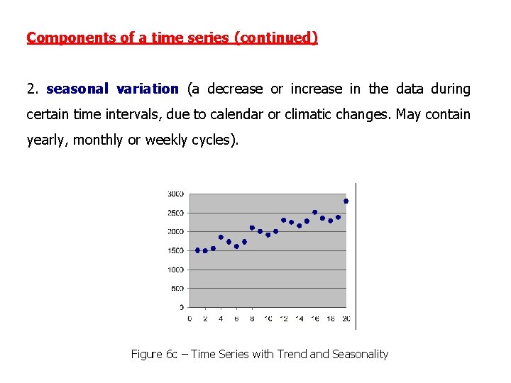 Components of a time series (continued) 2. seasonal variation (a decrease or increase in