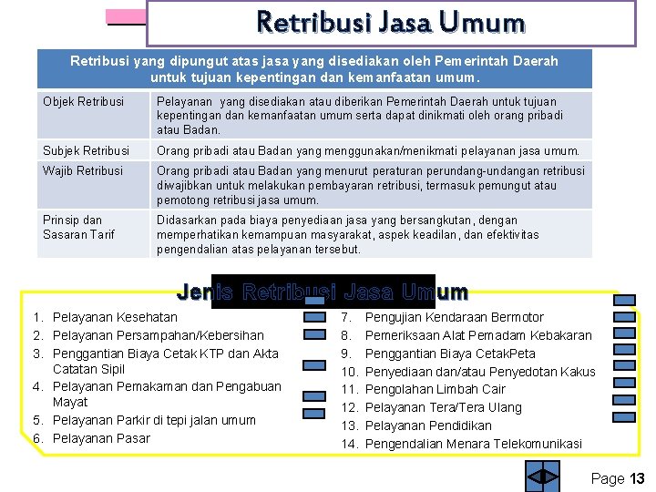 Retribusi Jasa Umum Retribusi yang dipungut atas jasa yang disediakan oleh Pemerintah Daerah untuk