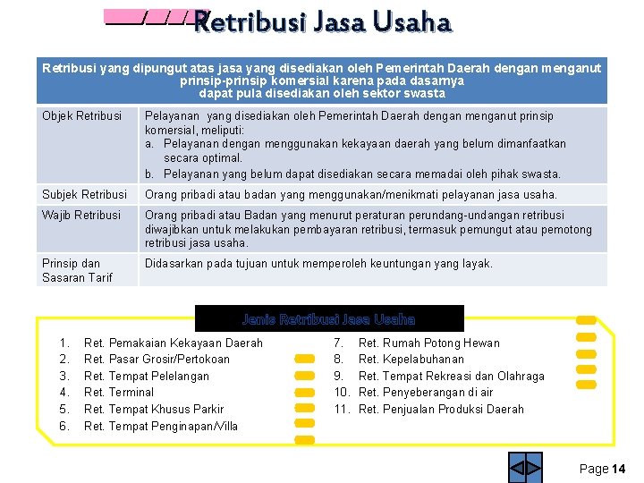 Retribusi Jasa Usaha Retribusi yang dipungut atas jasa yang disediakan oleh Pemerintah Daerah dengan