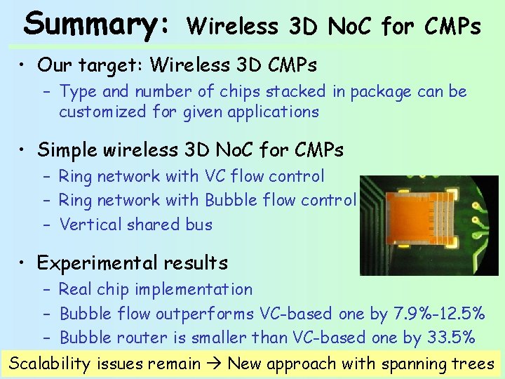Summary: Wireless 3 D No. C for CMPs • Our target: Wireless 3 D