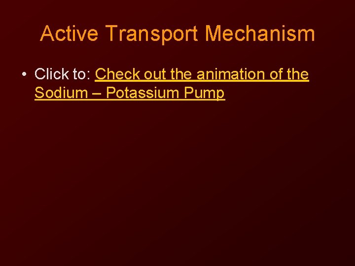 Active Transport Mechanism • Click to: Check out the animation of the Sodium –