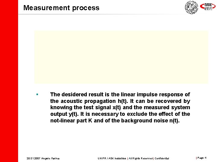 Measurement process § The desidered result is the linear impulse response of the acoustic