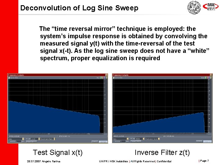 Deconvolution of Log Sine Sweep The “time reversal mirror” technique is employed: the system’s