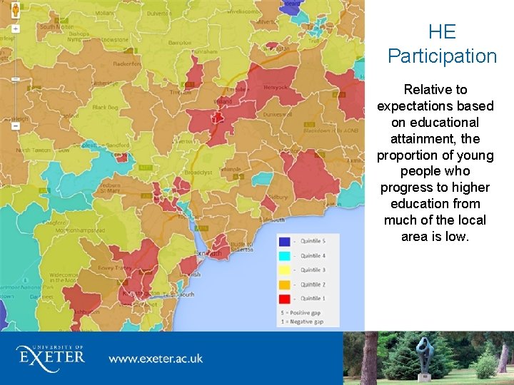 HE Participation Relative to expectations based on educational attainment, the proportion of young people