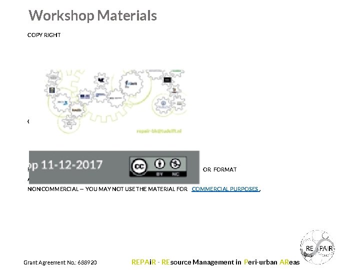 Workshop Materials COPY RIGHT OU ARE FREE TO: FREE TO COPY AND REDISTRIBUTE THE