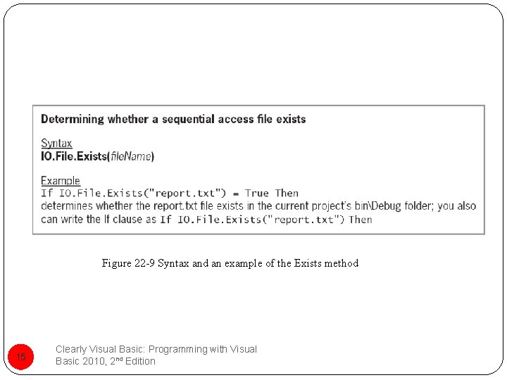 Figure 22 -9 Syntax and an example of the Exists method 15 Clearly Visual