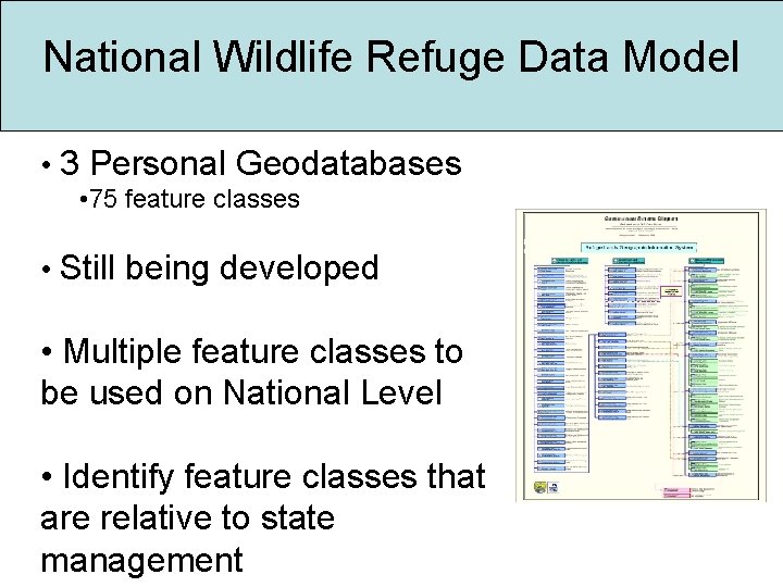 National Wildlife Refuge Data Model • 3 Personal Geodatabases • 75 feature classes •