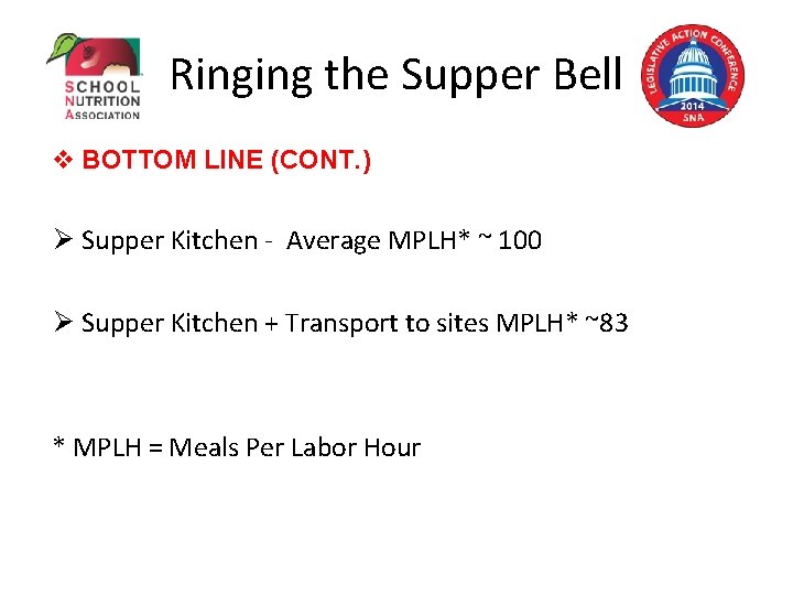 Ringing the Supper Bell v BOTTOM LINE (CONT. ) Ø Supper Kitchen - Average