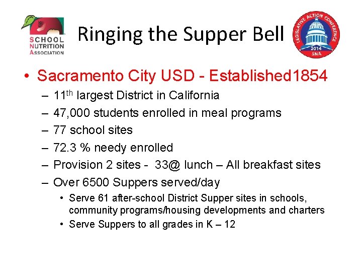 Ringing the Supper Bell • Sacramento City USD - Established 1854 – – –