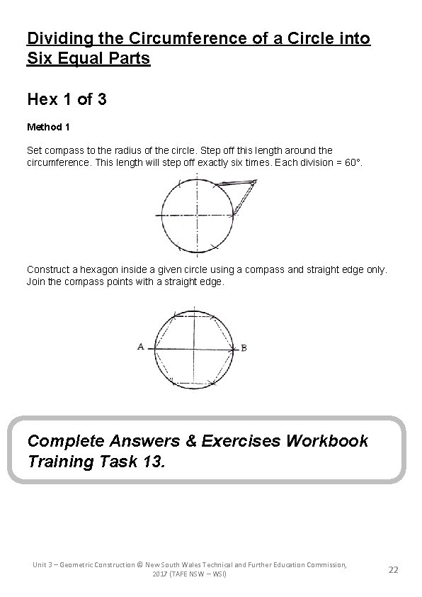 Dividing the Circumference of a Circle into Six Equal Parts Hex 1 of 3