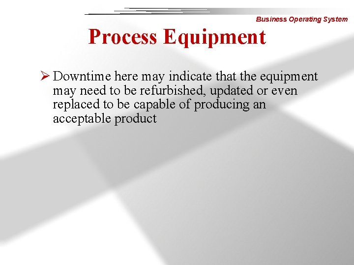 Business Operating System Process Equipment Ø Downtime here may indicate that the equipment may