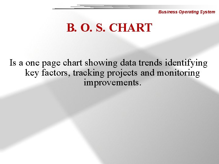 Business Operating System B. O. S. CHART Is a one page chart showing data
