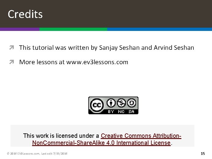 Credits This tutorial was written by Sanjay Seshan and Arvind Seshan More lessons at