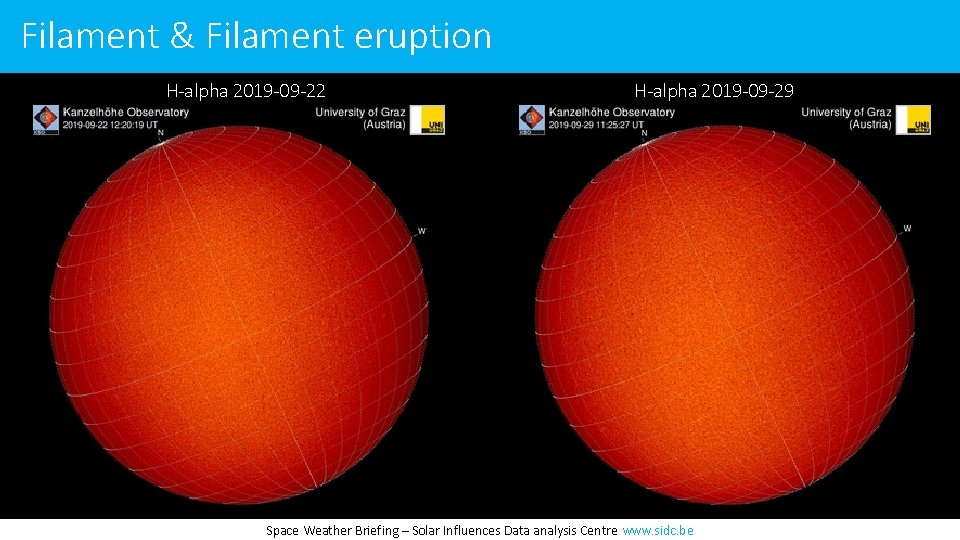 Filament & Filament eruption H-alpha 2019 -09 -22 H-alpha 2019 -09 -29 Space Weather