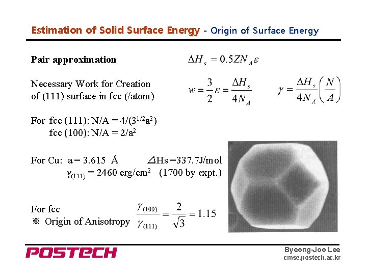 Estimation of Solid Surface Energy - Origin of Surface Energy Pair approximation Necessary Work