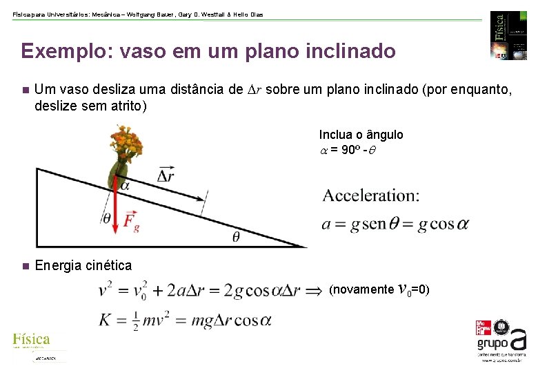 Física para Universitários: Mecânica – Wolfgang Bauer, Gary D. Westfall & Helio Dias Exemplo: