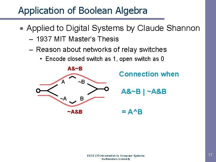 Application of Boolean Algebra Applied to Digital Systems by Claude Shannon – 1937 MIT