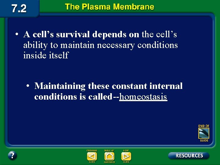  • A cell’s survival depends on the cell’s ability to maintain necessary conditions